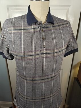 Vintage 90s Page & Tuttle Mens Medium Made in USA Navy Plaid Golf Polo Shirt